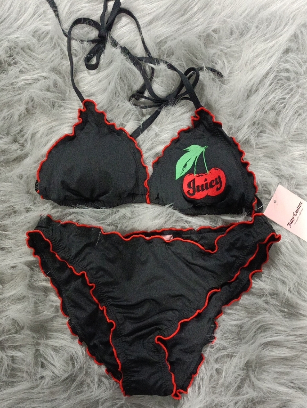 Juicy Couture Black Bikini with Red Trim and Cherry Patch - Picture 10 of 10
